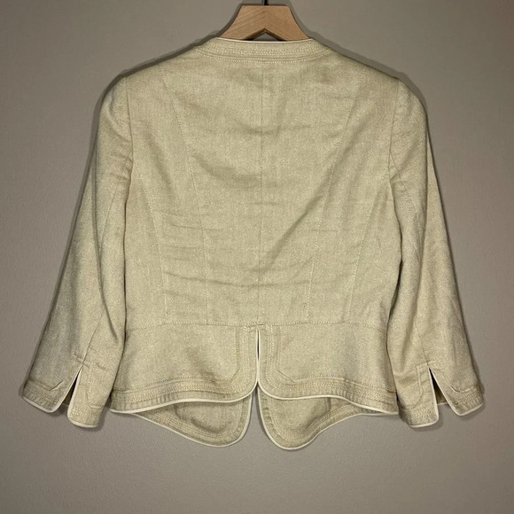 Women's 6 WHBM Military Inspired Linen Blend Jacket Ribbon Ruffle Peplum - Picture 3 of 7